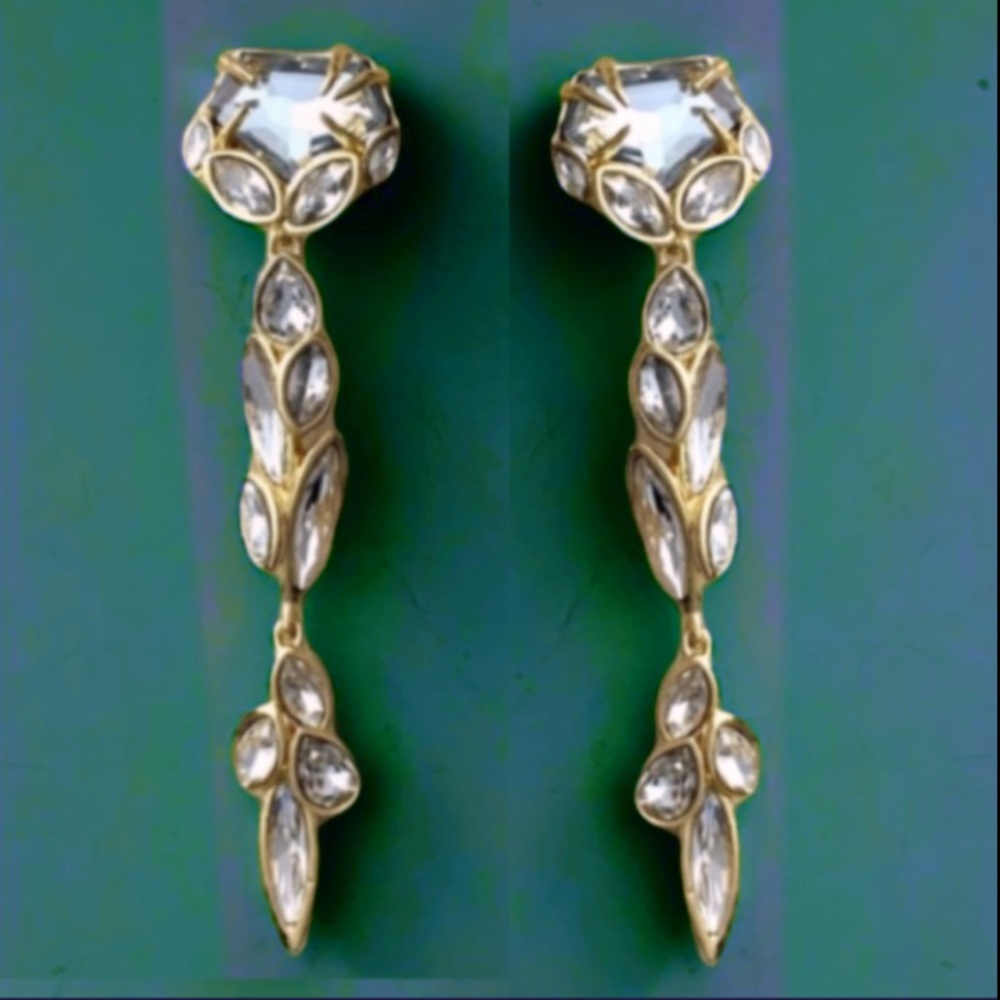 ALEXIS BITTAR • NEW Elegant Gold Starlight Crystal Marquis Post Drop Earrings